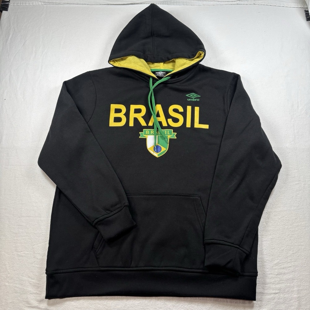 UMBRO Black Brasil Printed Comfort Control Sweat Hoodie Large Soccer‎
